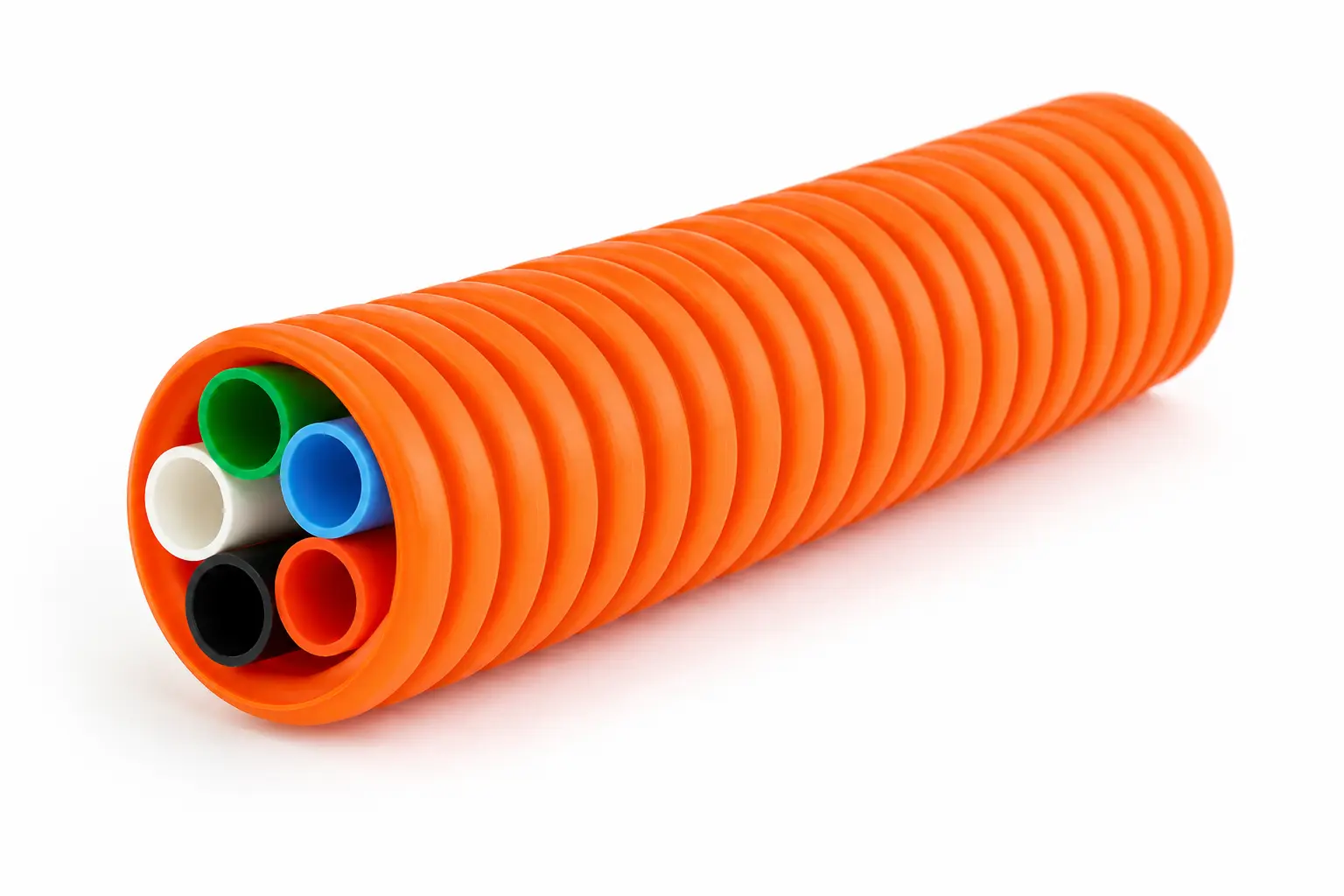 Corrugated duct with sub-duct for underground telecom cable routing